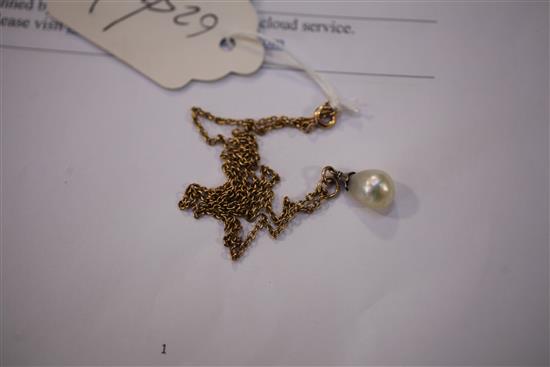 A Victorian baroque pearl pendant with rose cut diamond set mount,